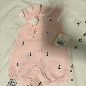 NWT LITTLE ME 3 months pink sailboat romper with matching headband